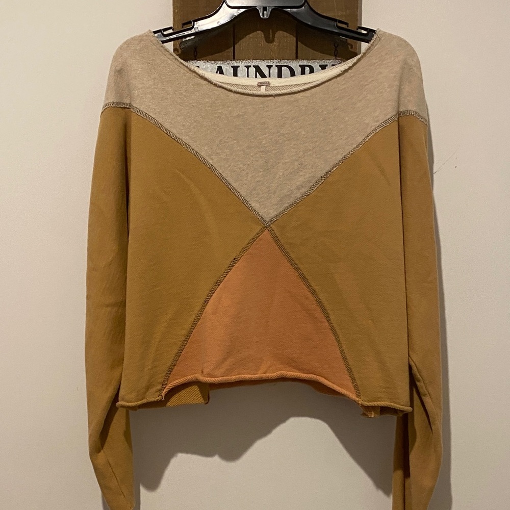 Free People Colorblock Sweatshirt in Tan and Cream